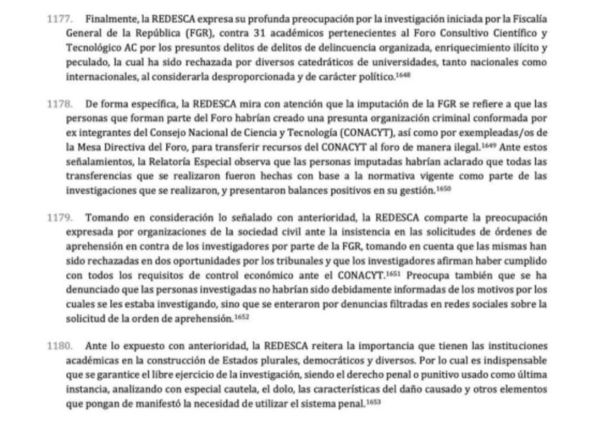Comisión Interamericana de Derechos Humanos. Concluyen que los 31 científicos habrían aclarado transferencias