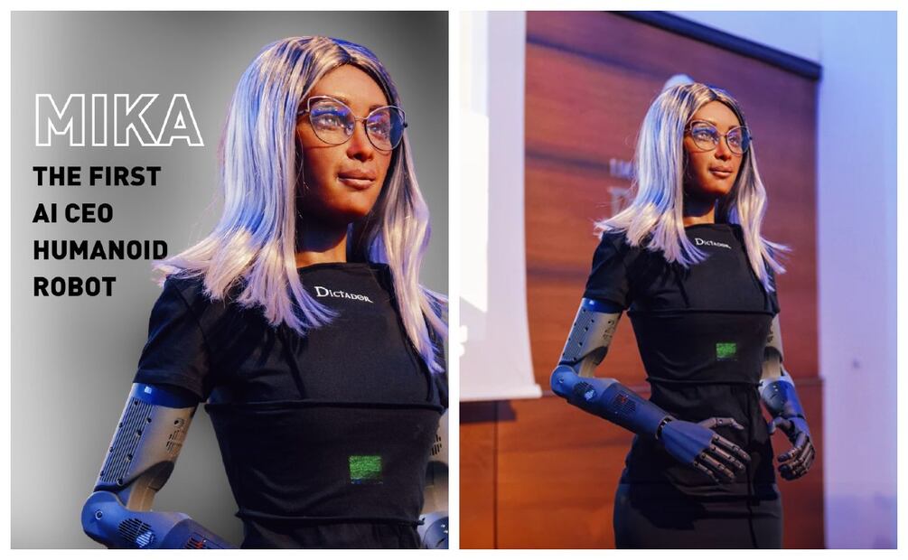 Conoce a Mika, primer robot de IA en ser contratada como directora ejecutiva de una empresa. Imagen: Compañía Dictador.