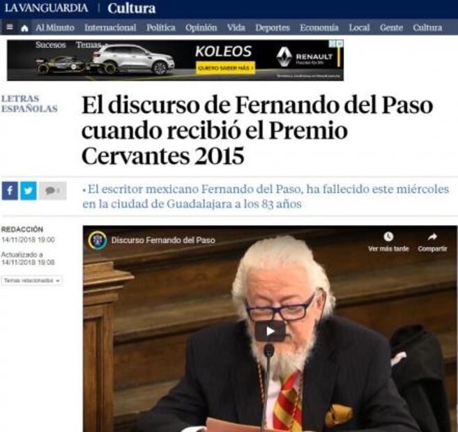 Prensa de España lamenta muerte de Fernando del Paso