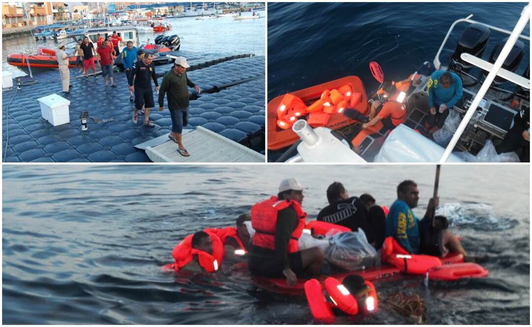 Personal de la Estación Naval de Búsqueda, Rescate y Vigilancia Marítima, rescató a los hombres quienes habían naufragado en la embarcación “Isla de Pájaros IV”. (Foto: Especial SEMAR)