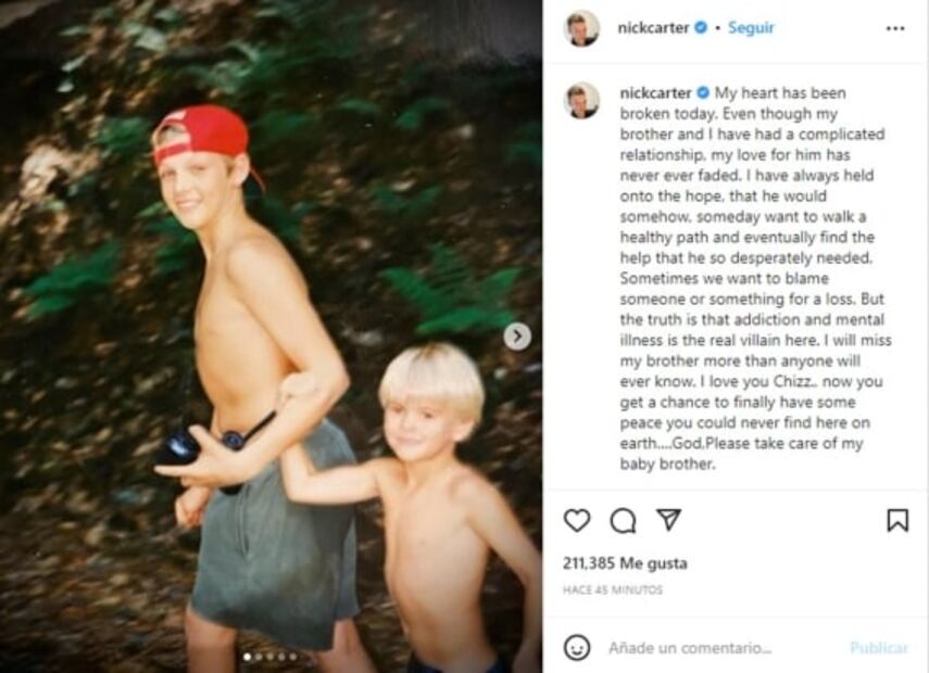 Nick Carter rompe el silencio tras muerte de su hermano Aaron; "Mi amor por él jamás se desvaneció"