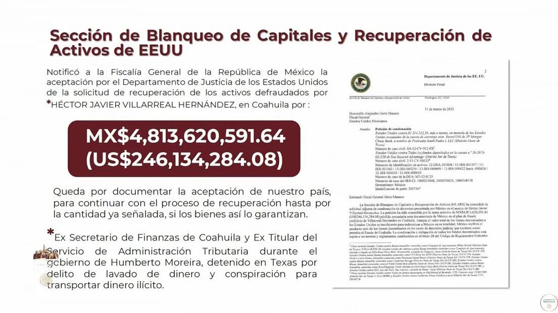 EU devolverá a México dinero de un exfuncionario de Humberto Moreira