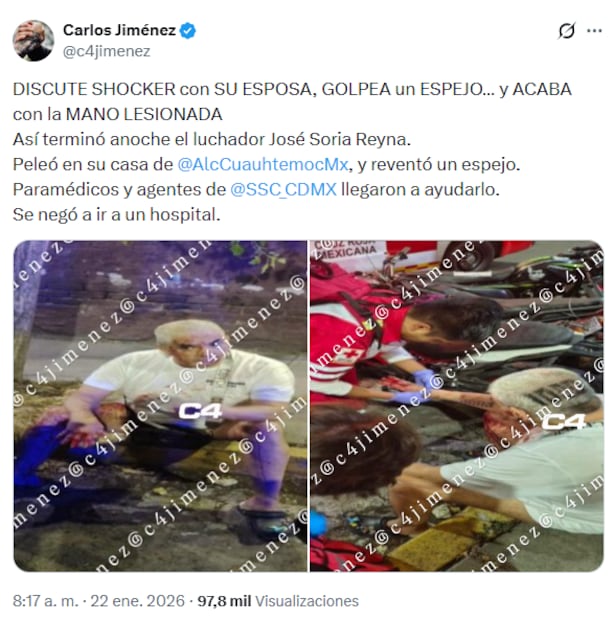 Shocker lesionado tras discutir con su esposa / Foto: @c4jimenez