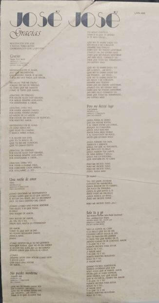 Letra de las canciones del disco "Gracias", de José José, lanzado en 1981.