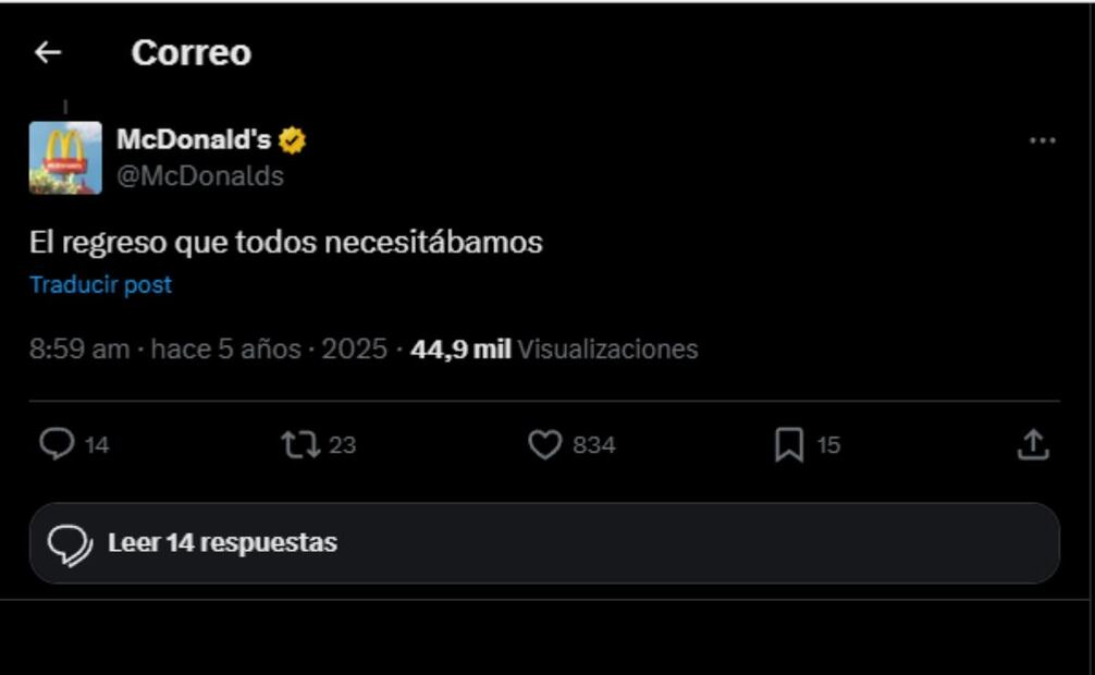 La icónica figura de McDonald’s vuelve a la pantalla como parte de una campaña para lanzar el nuevo menú inspirado en McDonaldland
Foto: Captura de pantalla en X