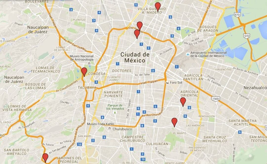 Mapa. Bloqueos en apoyo a la CNTE