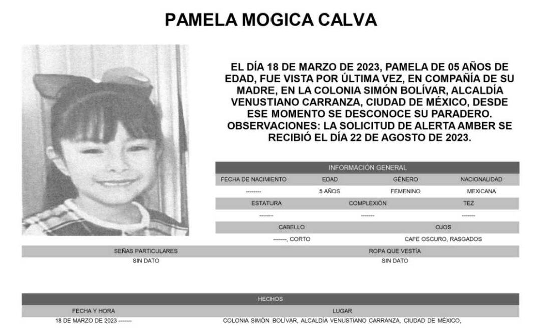 Pamela Mogica Calva, menor de edad desaparecida. Foto: Especial