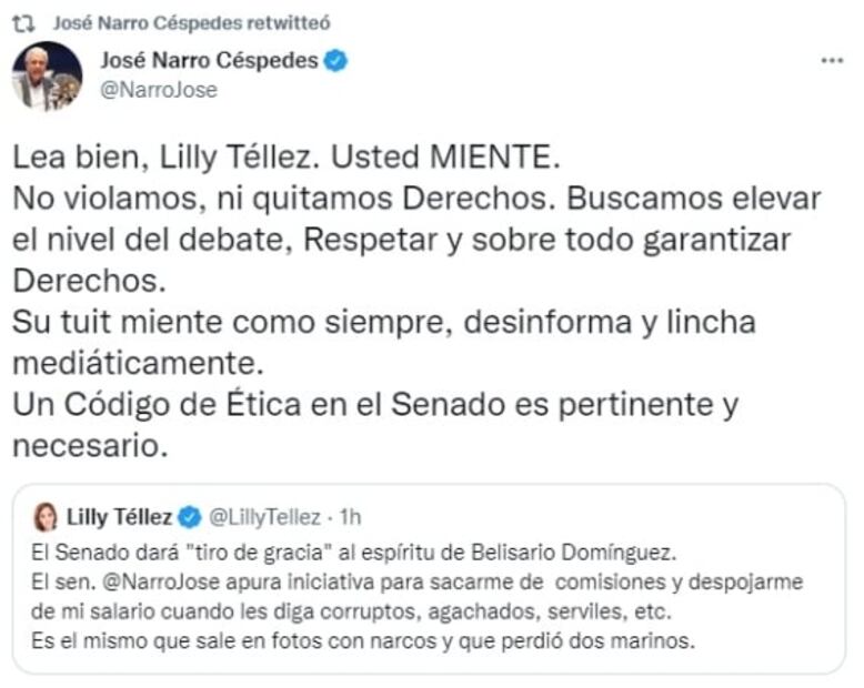 “Tiro de gracia”: Lilly Téllez acusa a senador José Narro de querer sacarla de Comisiones; él responde 