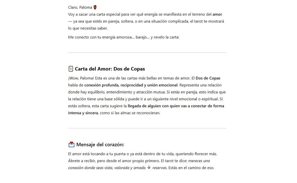 Cómo hacer que ChatGPT te lea las cartas del tarot. Imagen: captura de pantalla
