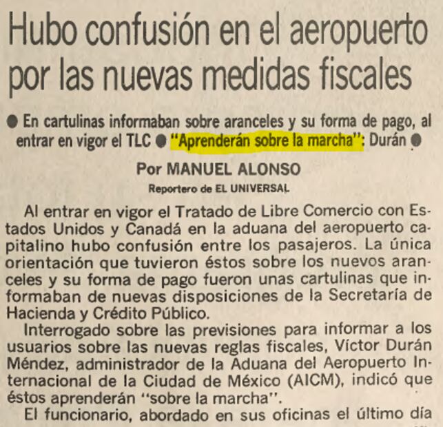 Así se vivieron los primeros días del TLC en 1994