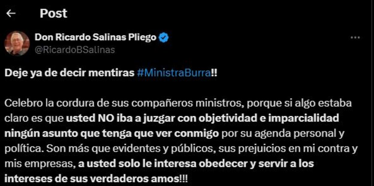 Salinas Pliego llama “Ministra Burra” a Lenia Batres tras abandonar sesión de la Corte. Foto: Captura de pantalla