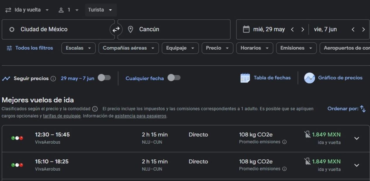 Google Flights. Foto: Captura de pantalla
