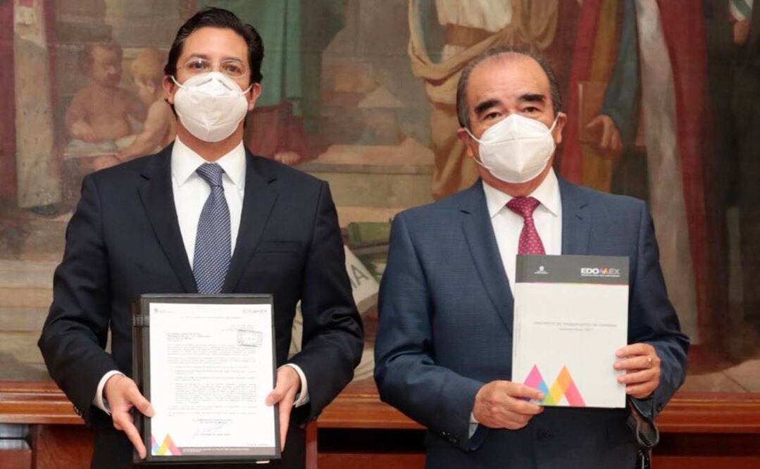 Rodrigo Jarque, secretario de Finanzas del Edomex, y Maurilio Hernández, presidente de la Jucopo mexiquense. Foto: Twitter @RJarque