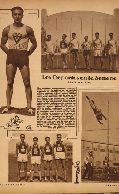 Los corredores y los lanzadores de jabalina del Encuentro Atlético Nacional de 1930 usaban ropa muy similar, aunque en la foto de la izquierda se nota que el short del velocista tenía un corte sobre el muslo para mayor facilidad de movimiento. Poco se puede decir de la playera sin mangas, pero vale la pena observar a detalle los tenis, que aún eran de cuero pero se confeccionaron ajustados y muy por debajo del tobillo. Archivo EL UNIVERSAL.