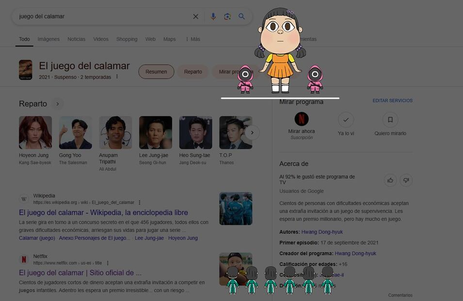 "El juego del calamar" en Google. Foto: Captura de pantalla