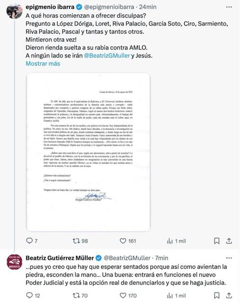 Post de Epigmenio Ibarra. Foto: Captura de pantalla de la cuenta de X de @epigmenioibarra.