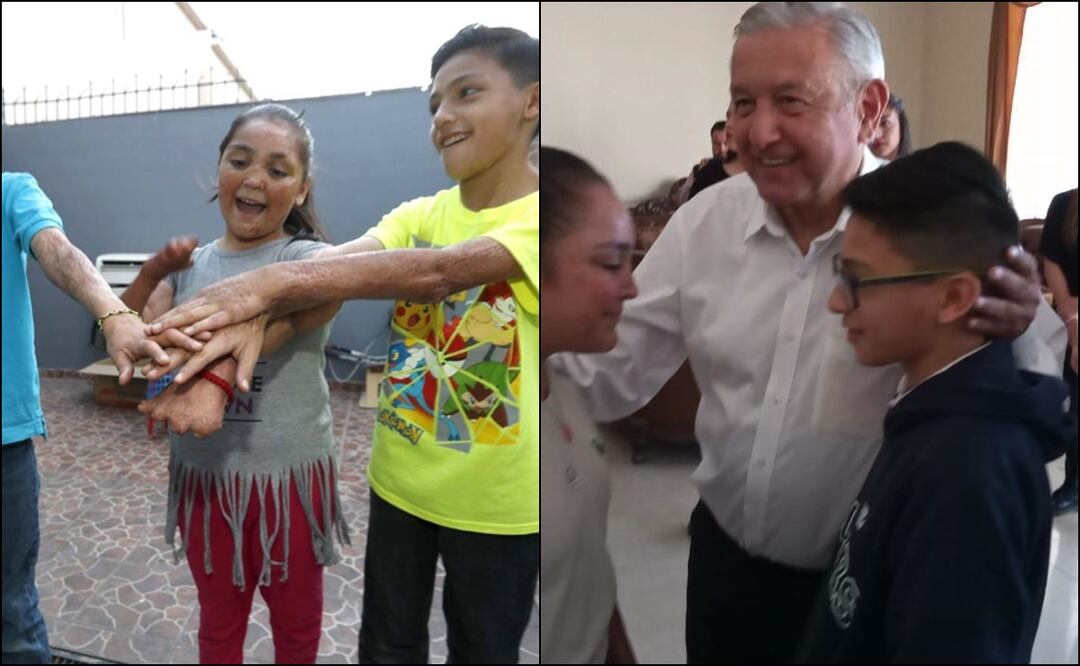 Foto: A la izquierda, foto de los menores de EL UNIVERSAL, a la derecha el presidente AMLO con ellos este jueves