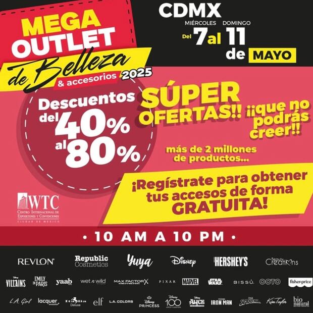 El Mega Outlet será en el World Trade Center del 7 al 11 de mayo. Foto: Instagram @megaoutletdebelleza