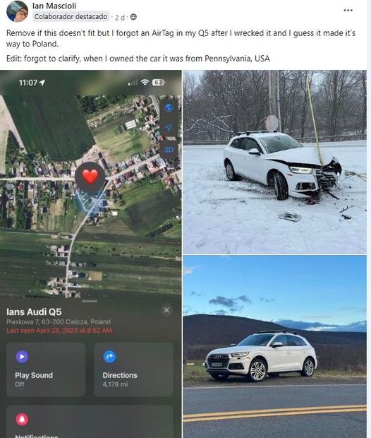 Después de haber chocado en EUA, este Audi Q5 terminó en Polonia.