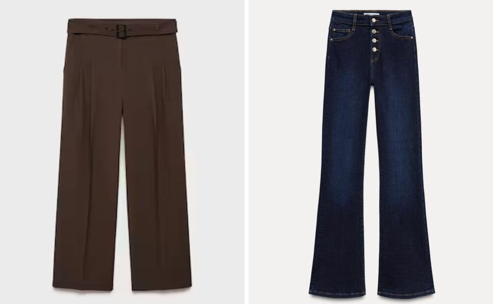 ¡El chocolate es el nuevo negro! Lleva este color en tus pantalones. Foto: Mango y Zara