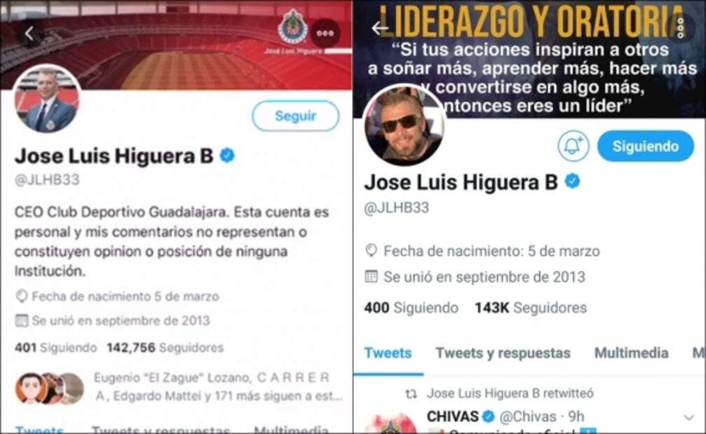 Higuera borra cualquier rastro de Chivas en su Twitter