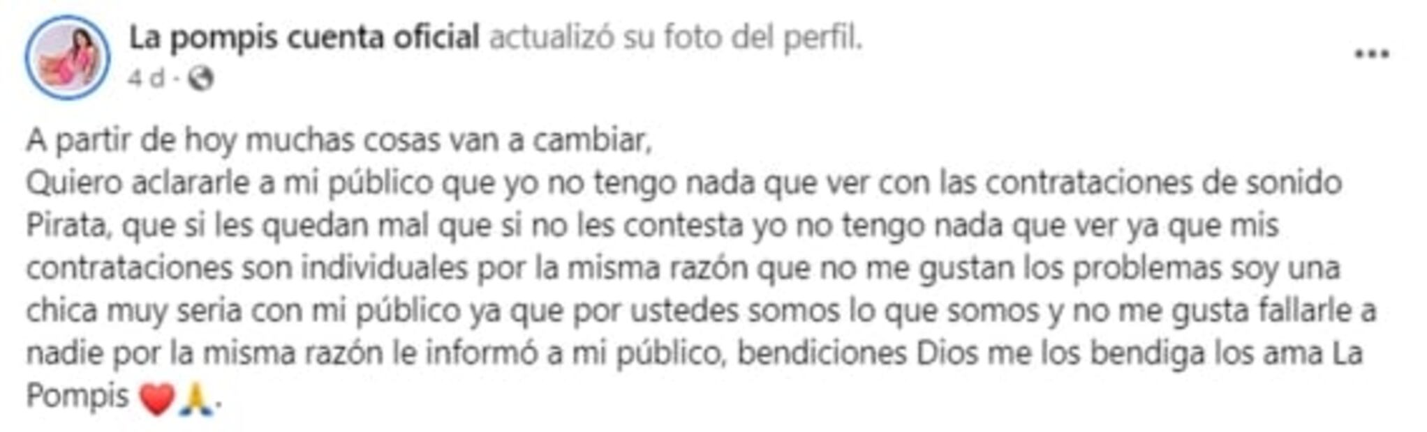 "La Pompis" confirma que ya no trabaja con Sonido Pirata: "Muchas cosas van a cambiar"