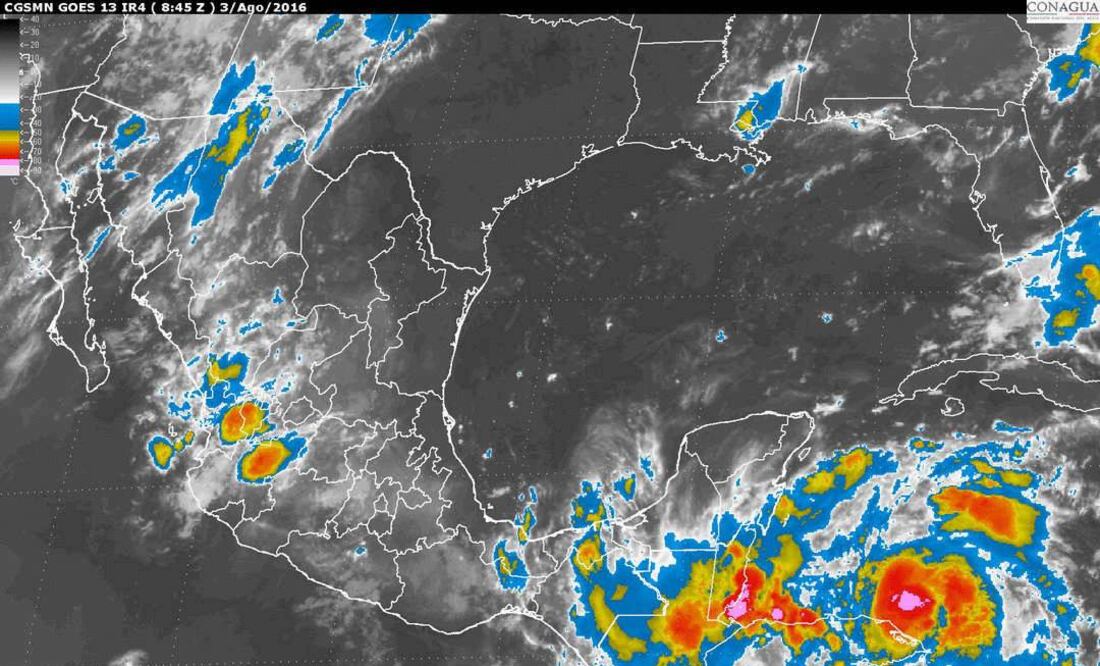 El Pacífico Sur mostrará cielo nublado, probabilidad de intervalos de lluvias muy fuertes con tormentas puntuales intensas (CONAGUA)