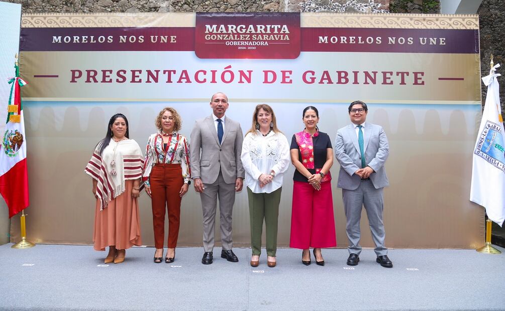 Gobernadora de Morelos durante la presentación de su gabinete social. Foto: Especial