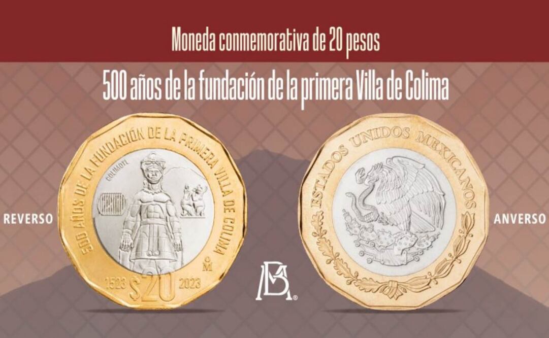 Moneda de 20 pesos conmemorativa a los 500 años de la fundación de la primera villa de Colima. Foto: X @Banxico