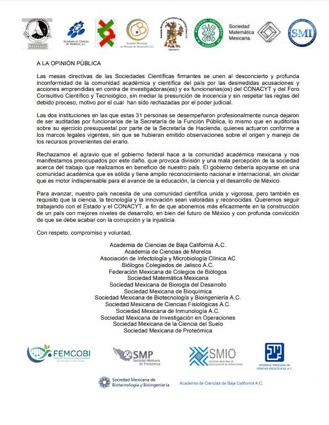 Sociedades científicas rechazan las acciones "desmedidas" contra 31 científicos