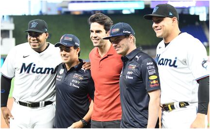 VIDEO: Checo Pérez y Max Verstappen realizan el primer lanzamiento en juego de los Marlins
