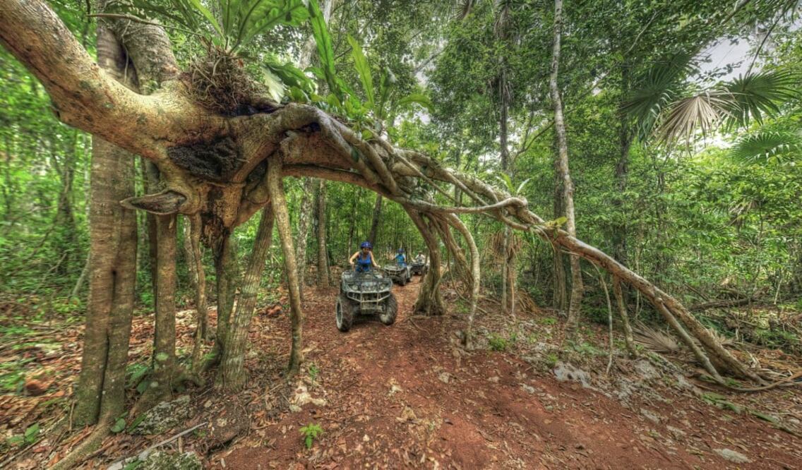 En el parque ecoturístico de Kin-Ha te asignan una cuatrimoto y un guía para ir a un cenote de agua turquesa. (Foto: Iván Galicia / Cielos de México)