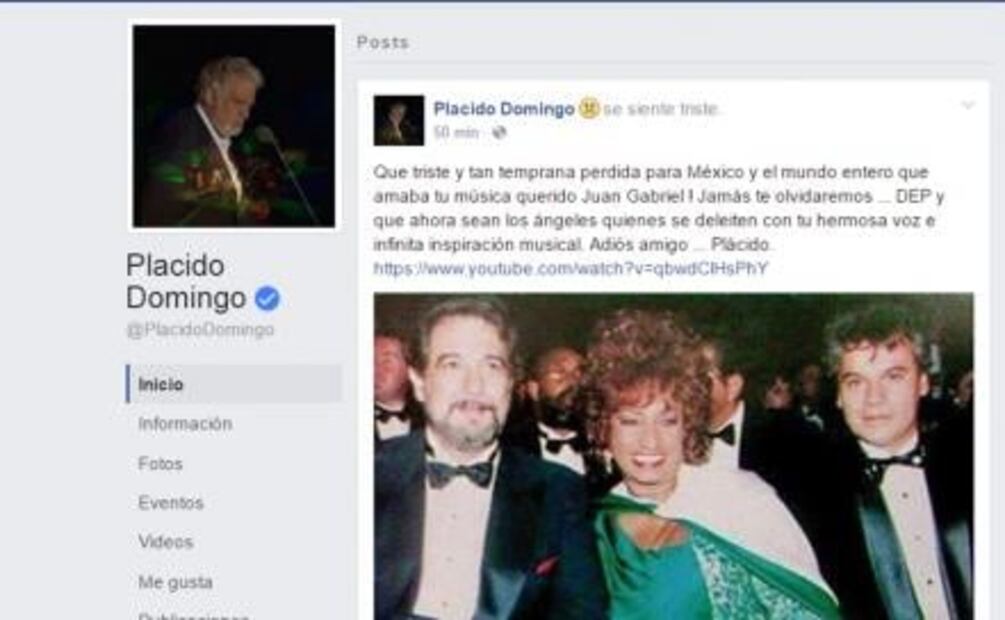 Plácido Domingo lamenta deceso de Juan Gabriel 
