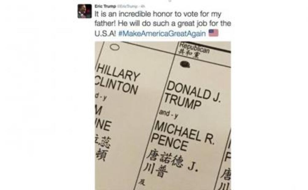Acusan a Eric Trump de violar ley electoral 