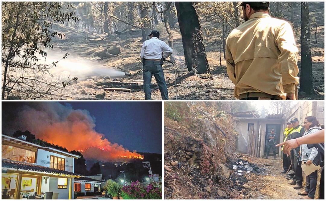 De acuerdo con reportes de habitantes de Valle de Bravo y autoridades forestales, las llamas fueron visibles desde las dos de la tarde del sábado y lograron controlarlas alrededor del mediodía de ayer. No se reportan domicilios dañados. Fotos: Especiales