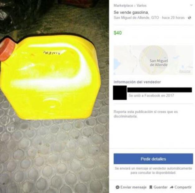 Venden gasolina en Facebook hasta en 700 pesos