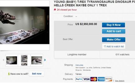 Subasta de fósil de dinosaurio en eBay causa indignación