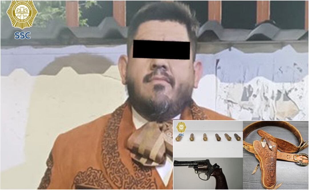 Mariachi detenido por portar arma de fuego. Foto: Especial