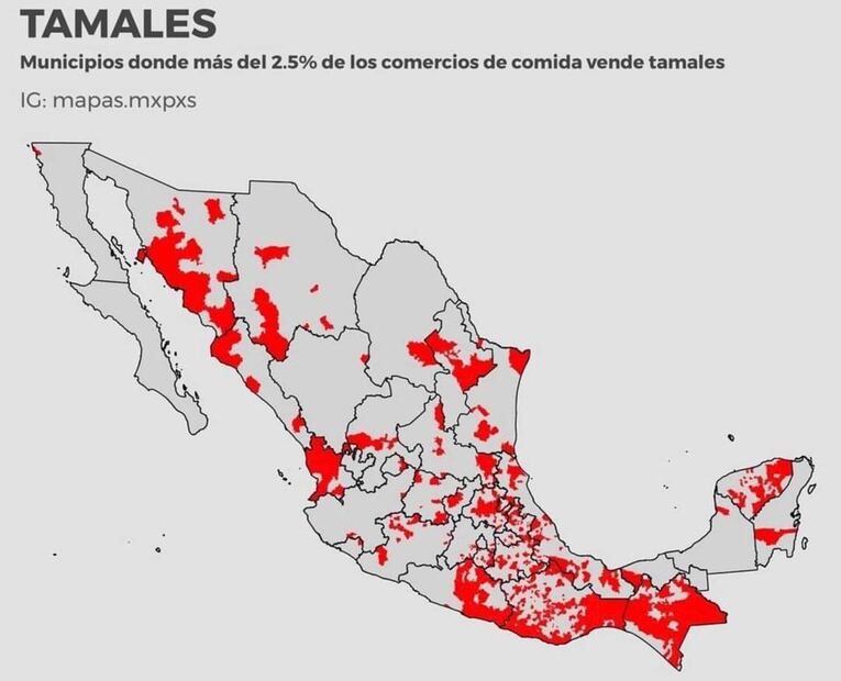 Mapas donde más se venden tamales. Foto: mapas.mxpxs / Instagram
