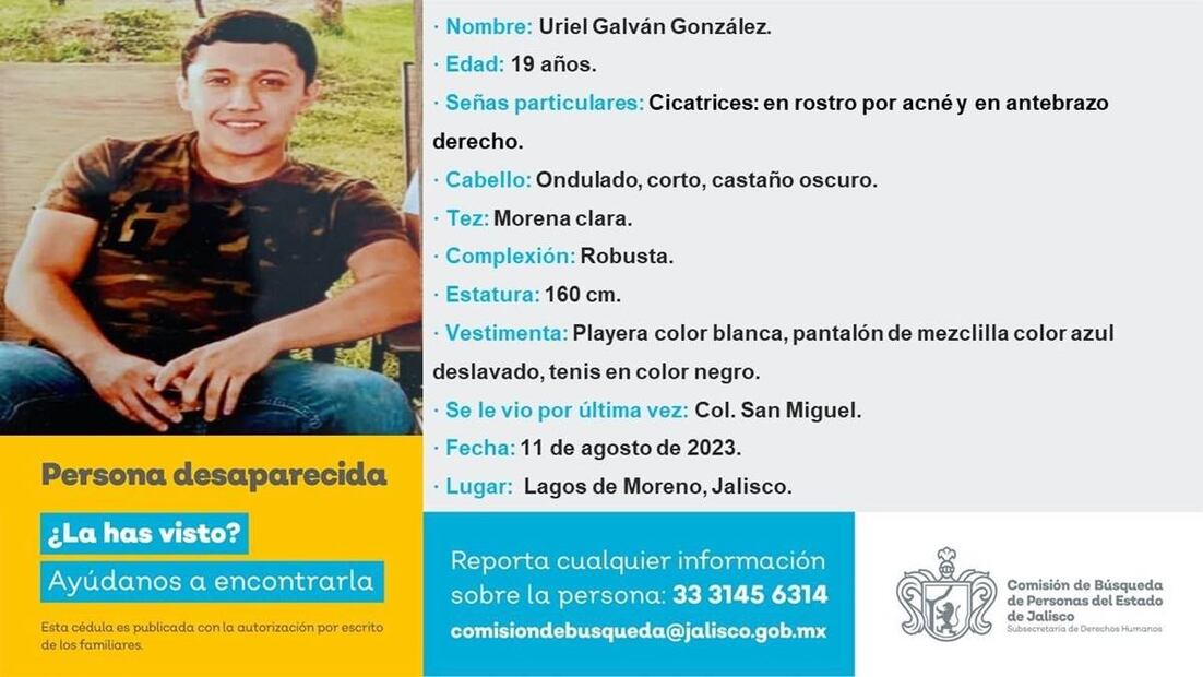 Uriel Galván González, desaparecido en Lagos de Moreno, Jalisco. Foto: Especial