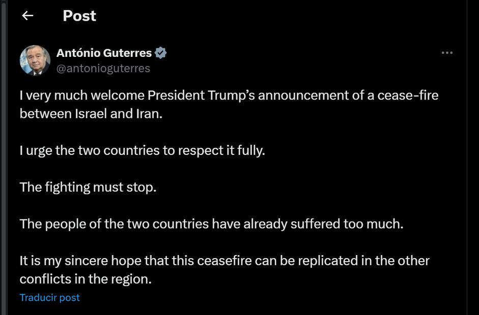 António Guterres a través de su cuenta oficial de X. Foto: captura de pantalla