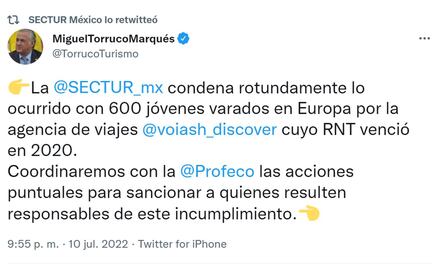 Sectur condena incumplimiento de Voiash al dejar a 600 estudiantes mexicanos varados en Europa