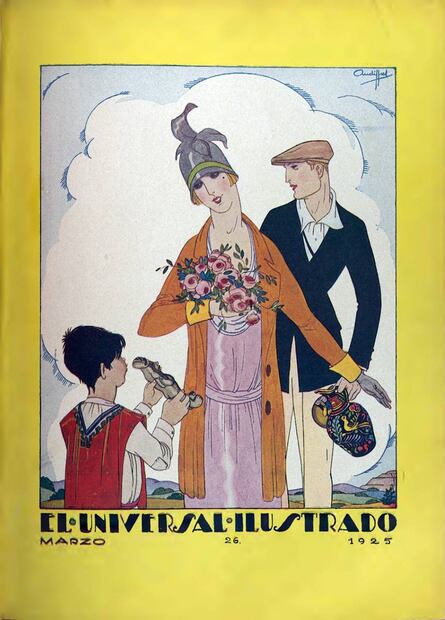 Aunque en un contexto diferente, esta portada del Ilustrado muestra dos personajes similares al conde y la condesa: ambos elegantes, ensimismados en sus flores y vasijas costosas. Hemeroteca EL UNIVERSAL.