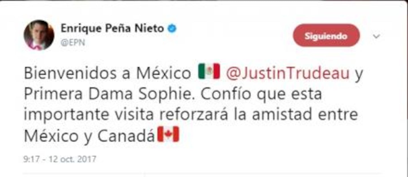Desde Twitter, Peña Nieto da bienvenida a Justin Trudeau