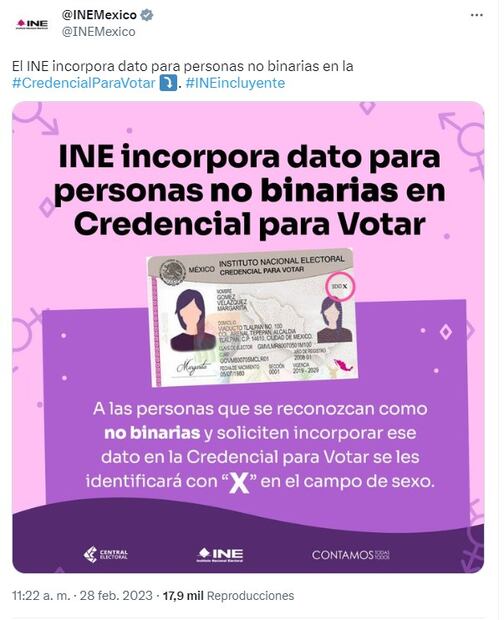 Las personas no binarias podrán decidir si hacer visible o no su identidad. Foto: Captura de pantalla tomada de Twitter