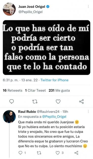 Juan José Origel se desahoga en redes y manda mensaje a ¿Flor Rubio?