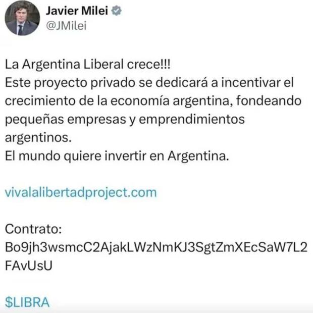 Tweet Javier Milei. Foto: captura de pantalla