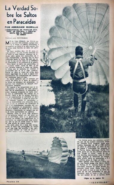 El primer artículo de Abraham Murillo se tituló "La Verdad Sobre los Saltos en Paracaídas" y lo publicó en 1932, hace más de noventa años. Hemeroteca EL UNIVERSAL.