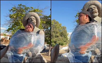 Emplayan a youtuber en monumento a Don Quijote en Los Mochis, Sinaloa; broma causa sorpresa e inquietud en redes sociales