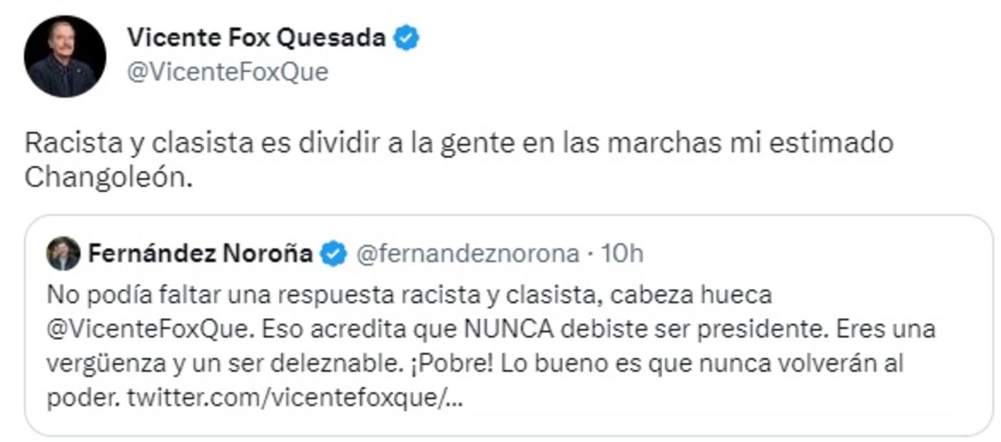 Fox manda mensaje a Fernández Noroña
